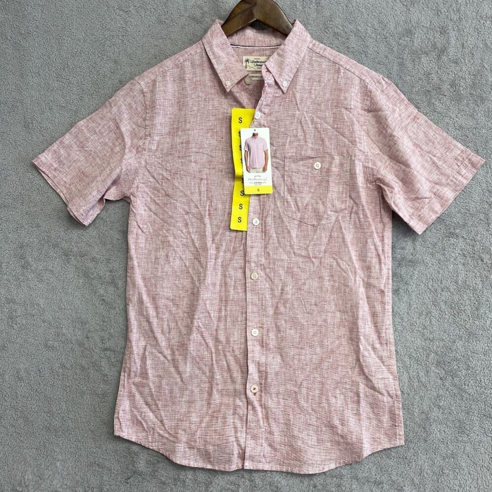 NEW Weatherproof Vintage Linen Blend Men's S Short Sleeve Button-Up Shirt Red - Picture 2 of 9